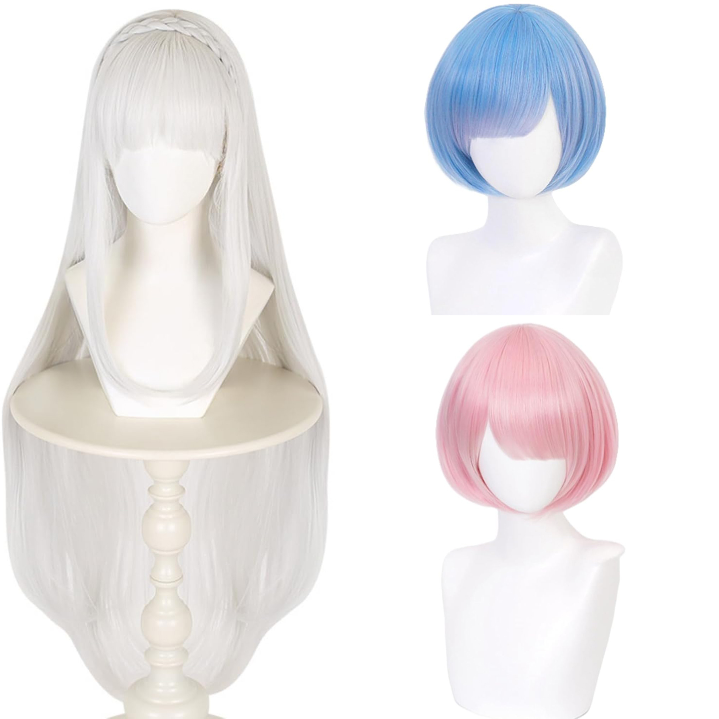 Re Zero Rem Wig - Аниме-парик для косплея Emilia Rem Ram
